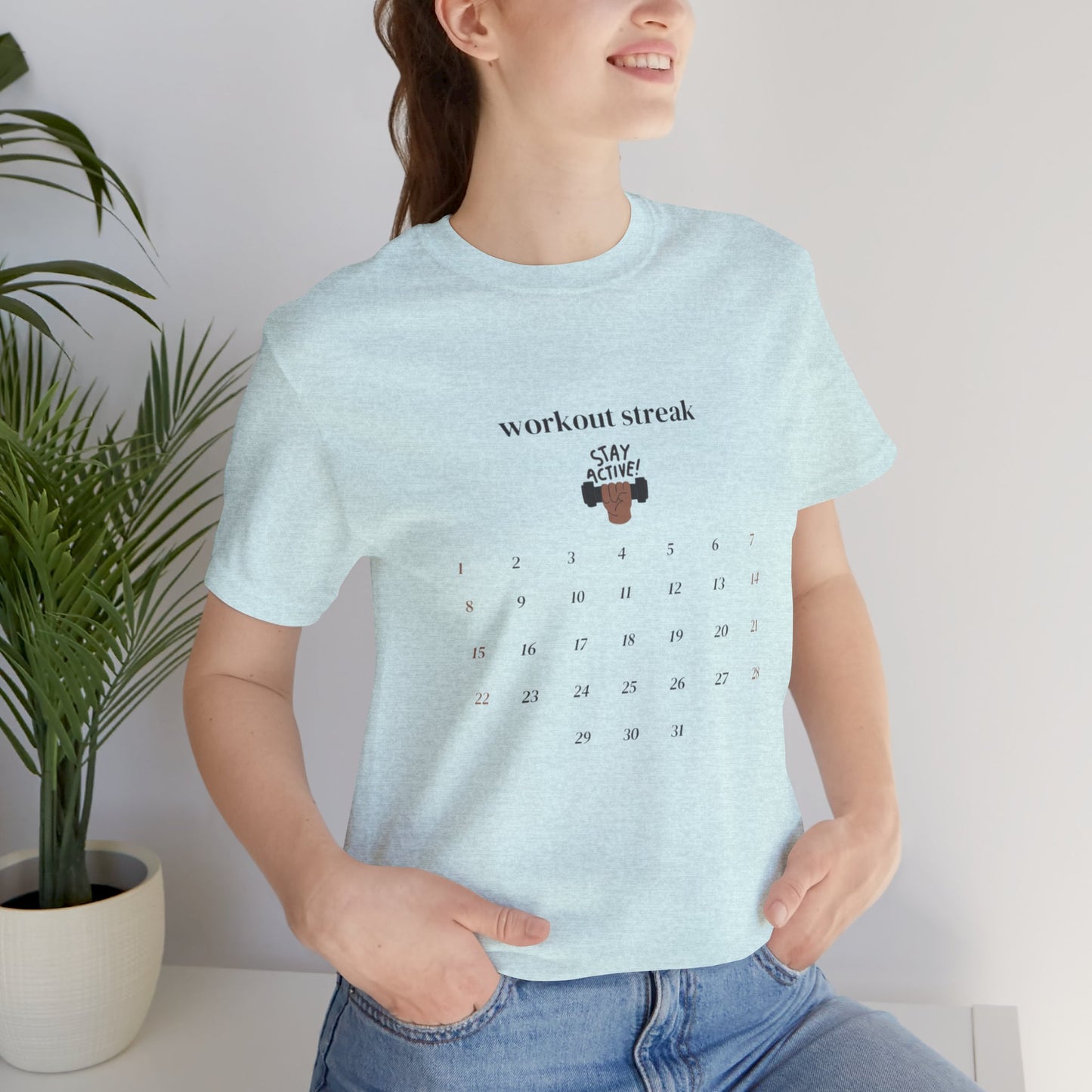 Unisex Workout Streak Tee – “Stay Active” Calendar Shirt