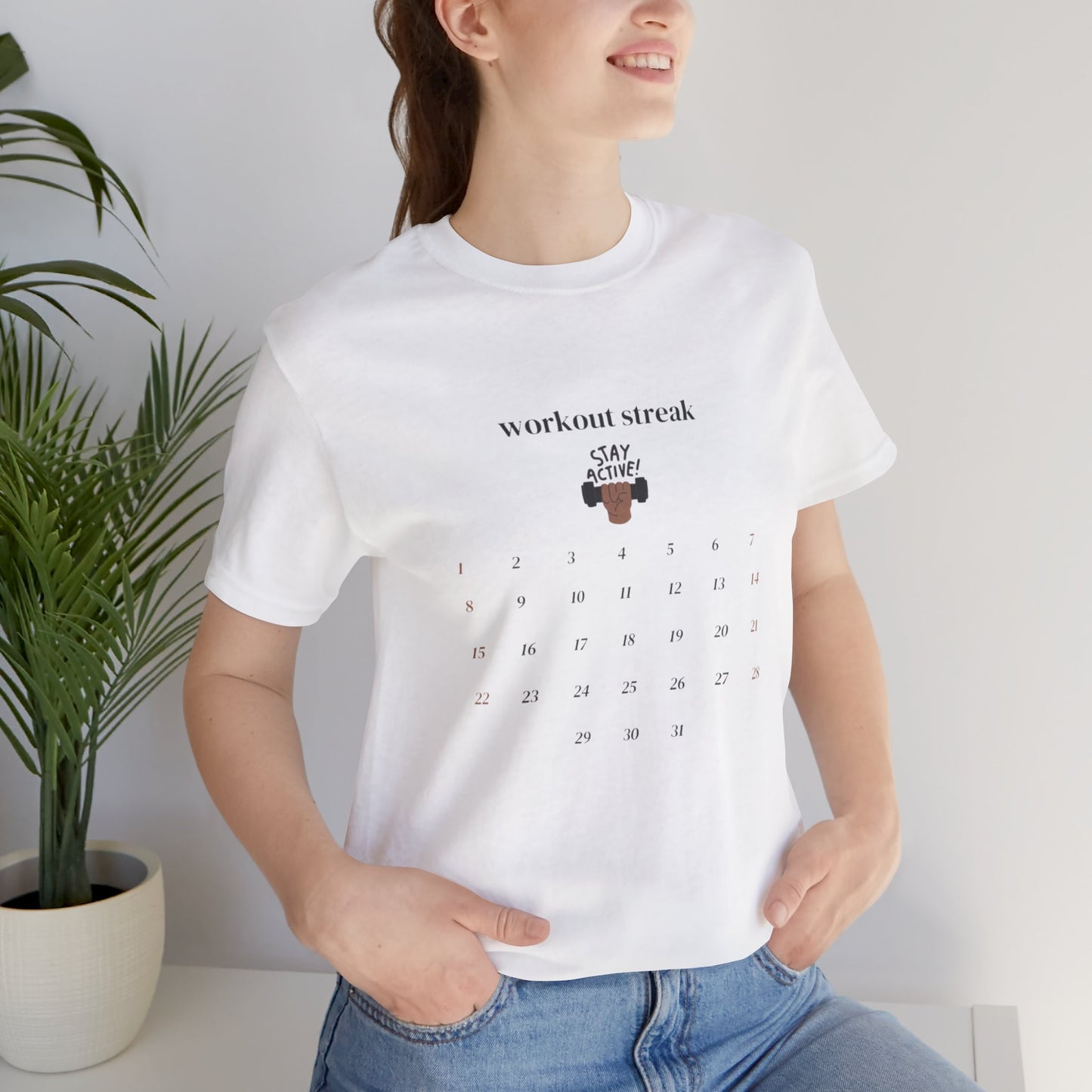 Unisex Workout Streak Tee – “Stay Active” Calendar Shirt