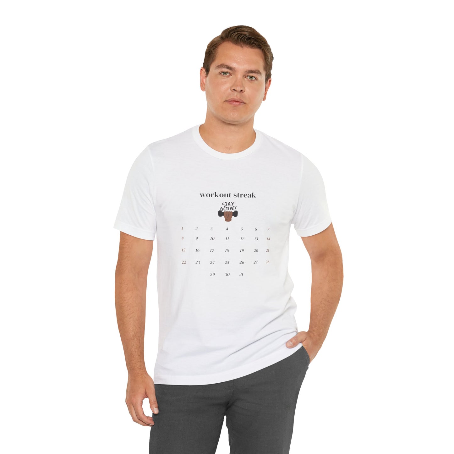 Unisex Workout Streak Tee – “Stay Active” Calendar Shirt