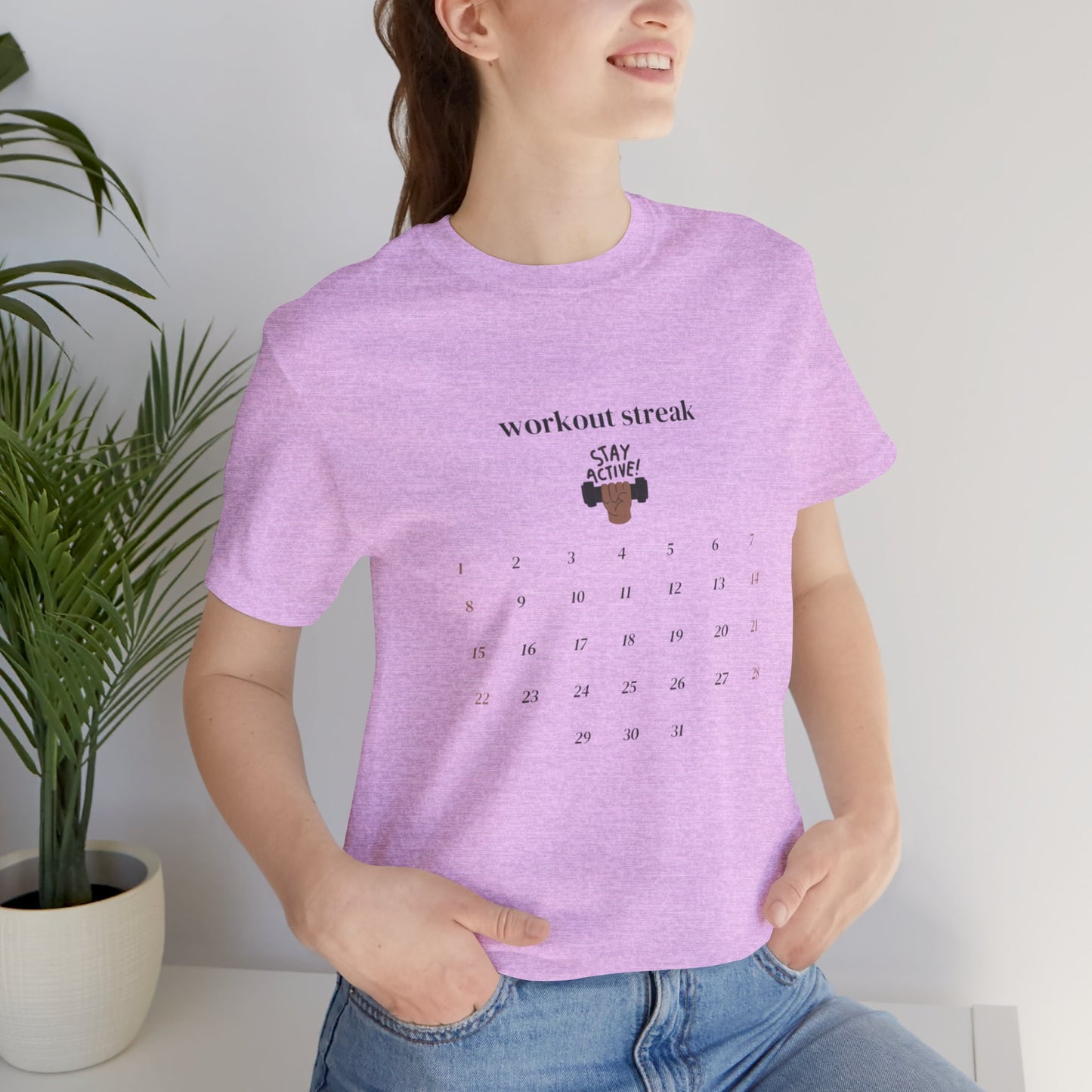 Unisex Workout Streak Tee – “Stay Active” Calendar Shirt